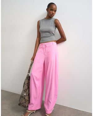 TOPSHOP Linen Clean Tie Waist Barrel Trouser - Pink