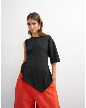 TOPSHOP One Shoulder Pleat Detail T-Shirt - White