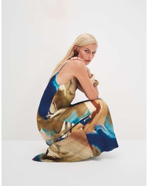 TOPSHOP Viscose Satin Low Scoop Flood Length Maxi Slip Dress - Blue