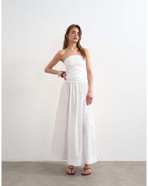 TOPSHOP Poplin Ruched Bandeau Midi Dress - White