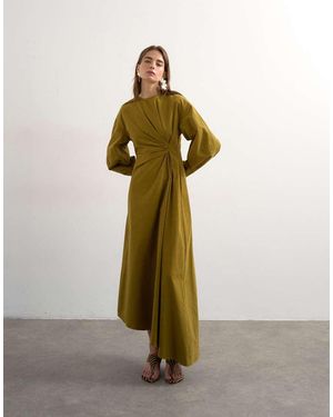 TOPSHOP Knot Detail Midi Dress With Asymmetric Hem - Green