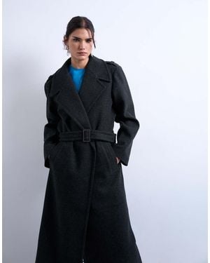 TOPSHOP Dropped Waist Belted Longline Formal Coat - Blue