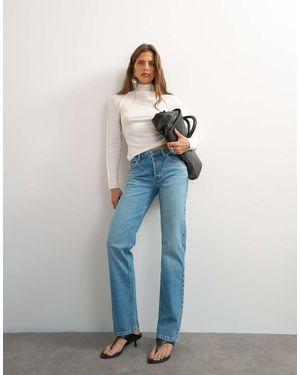 TOPSHOP X Cara Mid Rise Slim Straight Jeans - Blue