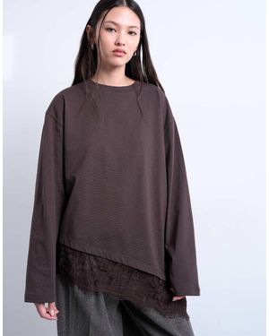 TOPSHOP Asymmetric Lace Trim Oversized Skater - Purple