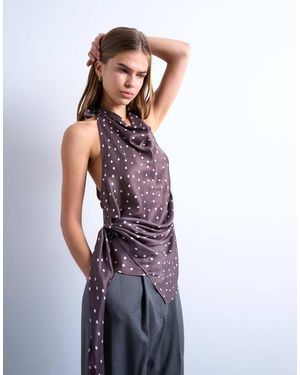 TOPSHOP Satin Draped Cowl Neck Top - Purple