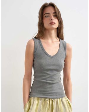 TOPSHOP Rib V-Neck Vest - Grey