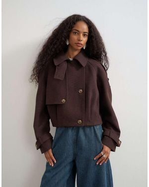 TOPSHOP Cropped Wool Blend Trench - Brown