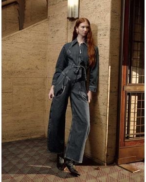 TOPSHOP Tolu Coker X Denim Barrel Leg Jumpsuit Circular Design - Blue