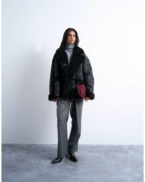 TOPSHOP Shearling Super Oversized Car Coat - White
