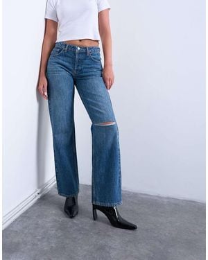 TOPSHOP Hourglass Ember Low Rise Straight Leg Jeans With Knee Rip - Blue