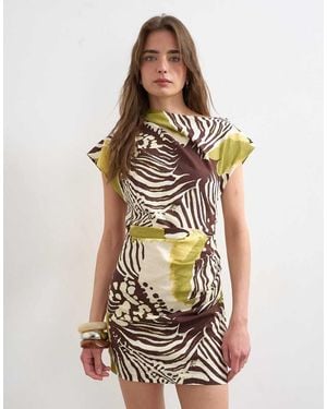 TOPSHOP Linen Rich Drape Asymmetric Mini Dress - White