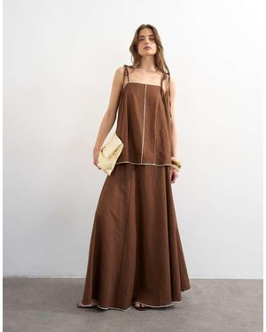 TOPSHOP Linen Rich Maxi Skirt With Contrast Piping - Brown