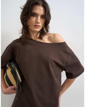 TOPSHOP Fallen Shoulder T-shirt - Brown