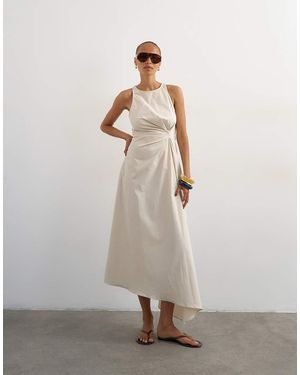 TOPSHOP Cotton Poplin Tucked Side Racer Neck Maxi Dress - Multicolour