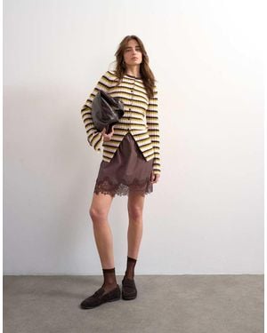 TOPSHOP Knitted Ribbed Stripe Button Cardigan - Multicolour