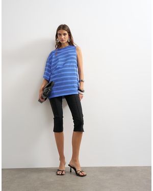 TOPSHOP Stripe Distorted Cape Top - Blue