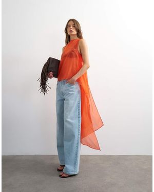 TOPSHOP Sheer Organza Drape Tunic Top - White
