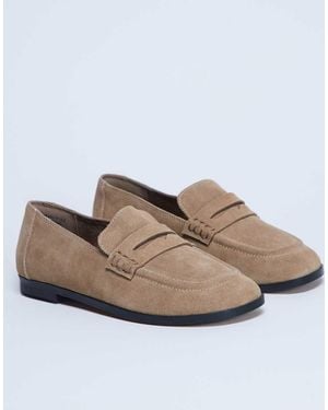 TOPSHOP Charlie Faux Suede Flat Loafers - Natural
