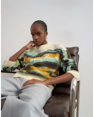 TOPSHOP Knitted Painted Stripe Crew Neck Jumper - Metallic