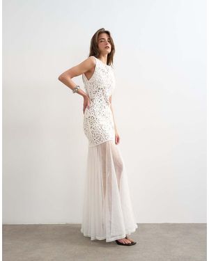 TOPSHOP Premium Crochet Knit Full Skirted Dress - White