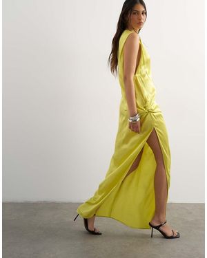 TOPSHOP Satin Sleeveless Knot Side Maxi Dress - White