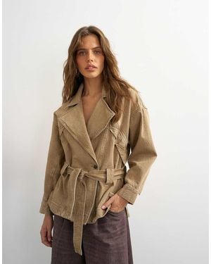 TOPSHOP X Cara Denim Cropped Trench Jacket - Natural