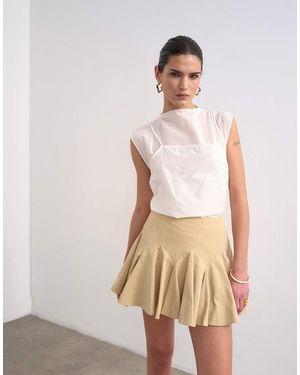 TOPSHOP Curved Godet Hem Mini Skirt - Natural