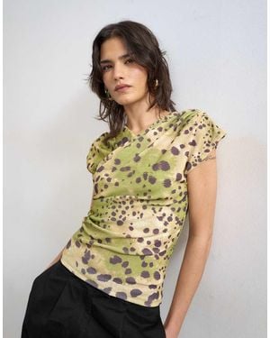 TOPSHOP Ruched Detail Wrap Front Short Sleeve Top - Multicolour