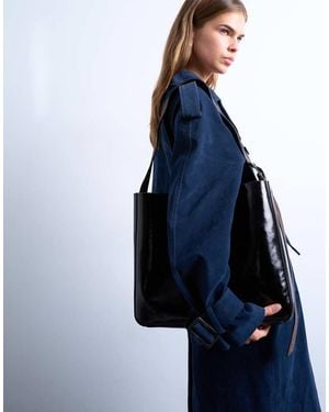 TOPSHOP Tiana Premium Real Leather Tote Bag With Buckle - Blue