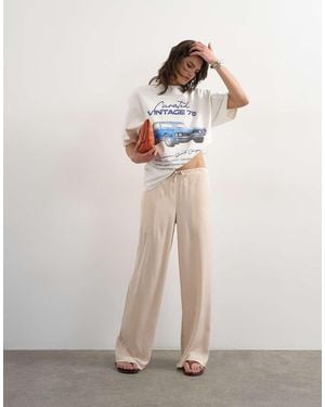 TOPSHOP Satin Tie Waist Wide Leg Trouser - White