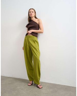 TOPSHOP Linen Barrel Leg Trouser - Green