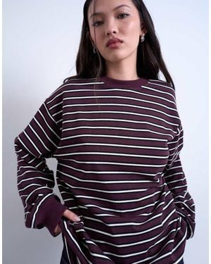 TOPSHOP Stripe Long Sleeve Slouchy Skater Tee - Red
