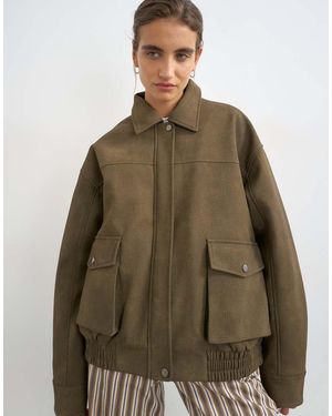 TOPSHOP Faux Leather Oversized Bomber Jacket - Brown
