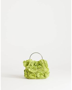 TOPSHOP Millie Small Straw Flower Grab Bag With Metal Handle - Green
