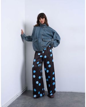 TOPSHOP Satin Wide Leg With Tie Waist Trouser - Blue