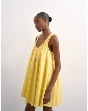 TOPSHOP Poplin Full Hem Pleated Mini Sundress - Yellow