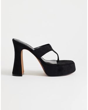 TOPSHOP Nima Platform Heeled Toe Thong Sandal - Black