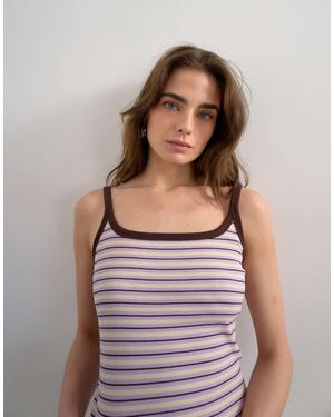 TOPSHOP Stripe Skinny Strap Scoop Rib Vest - Purple