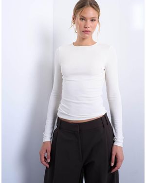 TOPSHOP Premium Rib Long Sleeve Top - White