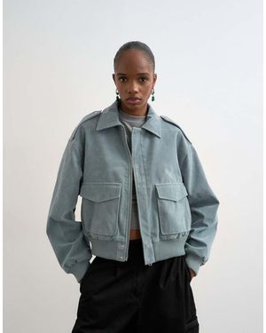 TOPSHOP Faux Suede Zip Through Jacket With Patch Pockets - Blue