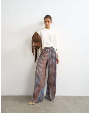 TOPSHOP Stripe Plisse Trouser - White
