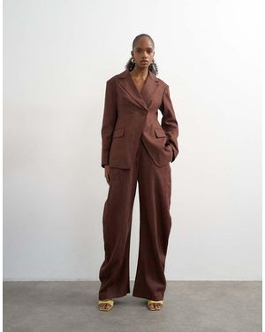 TOPSHOP Linen Blend Co Ord Occasion Barrel Leg Trouser - Brown