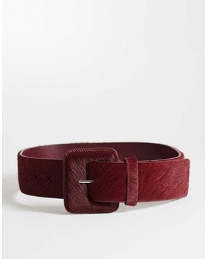 TOPSHOP Bonnie Hair On Real Leather Belt - Red