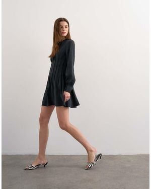 TOPSHOP Cupro Pintucked Waist Mini Dress - Black