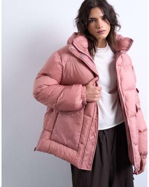 TOPSHOP Mid Length Funnel Neck Puffer Jacket - Pink