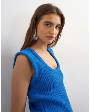 TOPSHOP Knitted Tubular Trim Vest - Blue