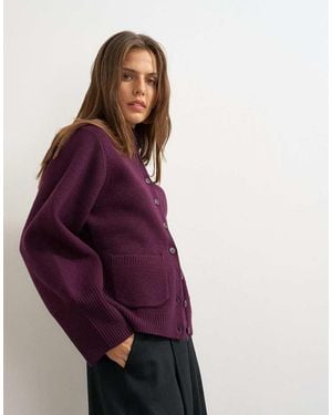 TOPSHOP Knitted Pocket Front Cardigan - Purple