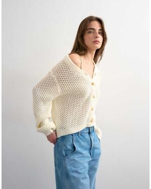 TOPSHOP Knitted Open Stitch Cardigan - White