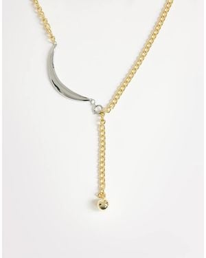 TOPSHOP Denzel Chunky Asymmetric Lariat Necklace With Ball - Metallic