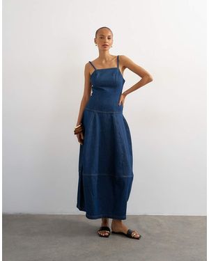 TOPSHOP Denim Barrel Maxi Dress - Blue